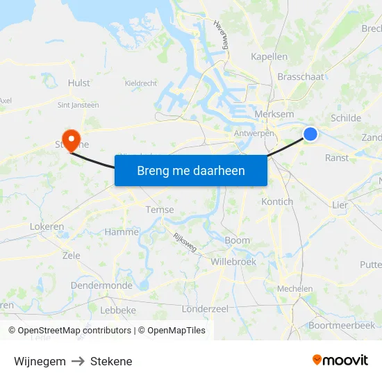 Wijnegem to Stekene map