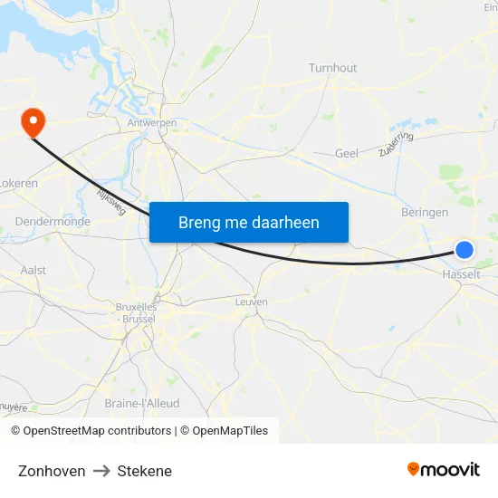 Zonhoven to Stekene map