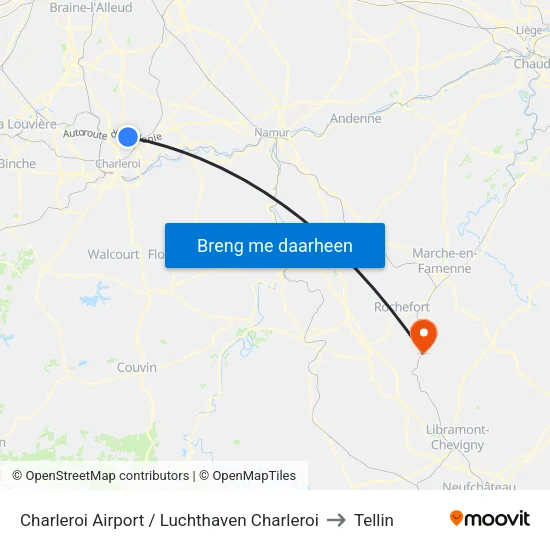 Charleroi Airport / Luchthaven Charleroi to Tellin map