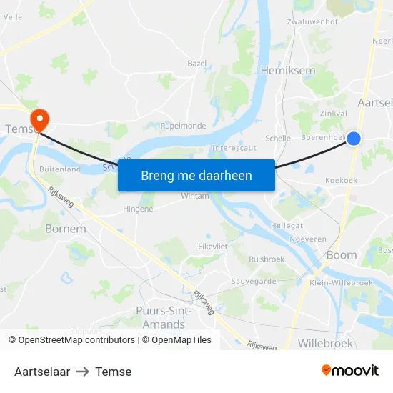 Aartselaar to Temse map