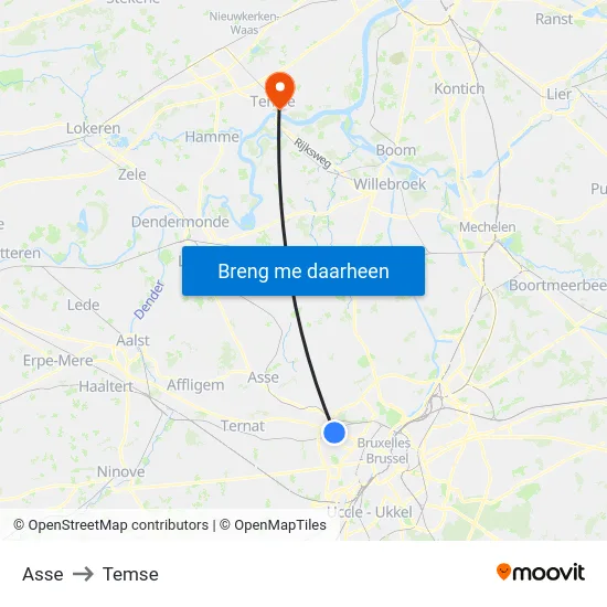 Asse to Temse map