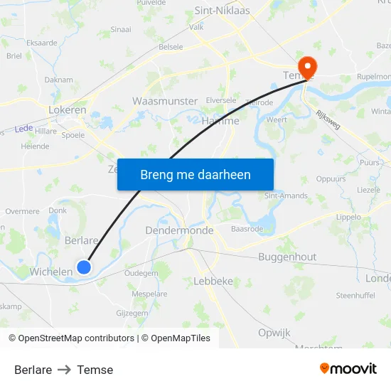 Berlare to Temse map