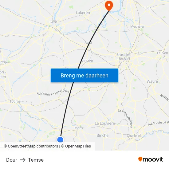 Dour to Temse map