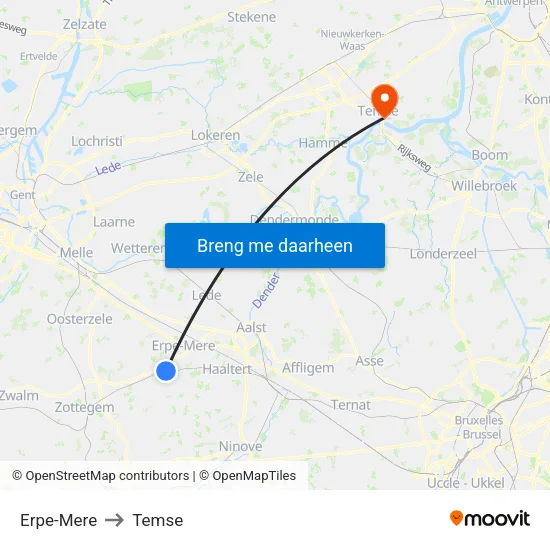 Erpe-Mere to Temse map