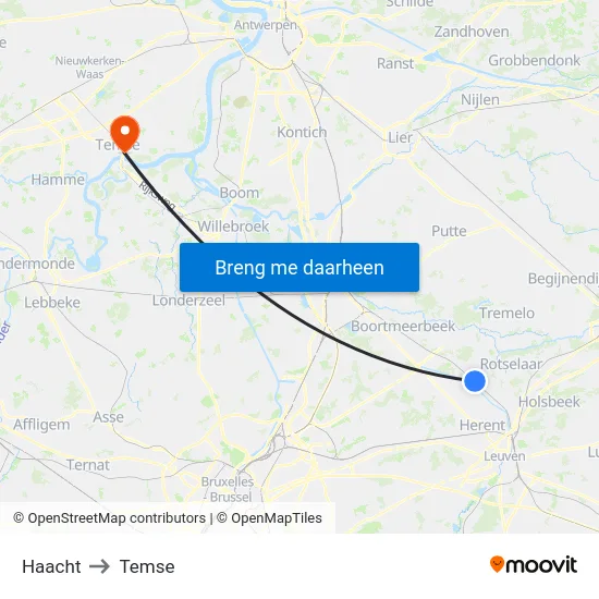 Haacht to Temse map