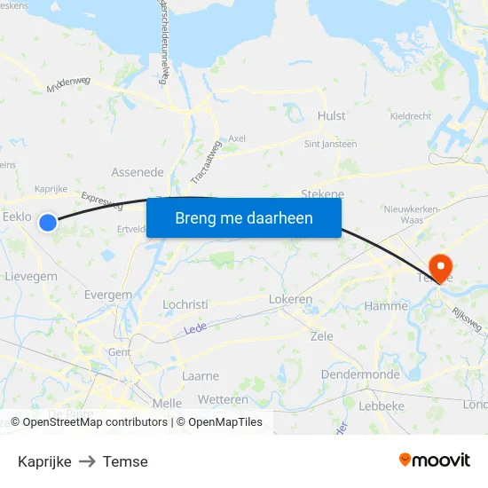Kaprijke to Temse map