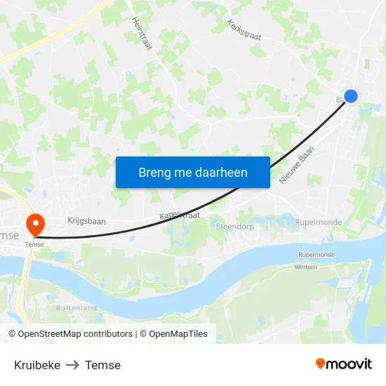 Kruibeke to Temse map