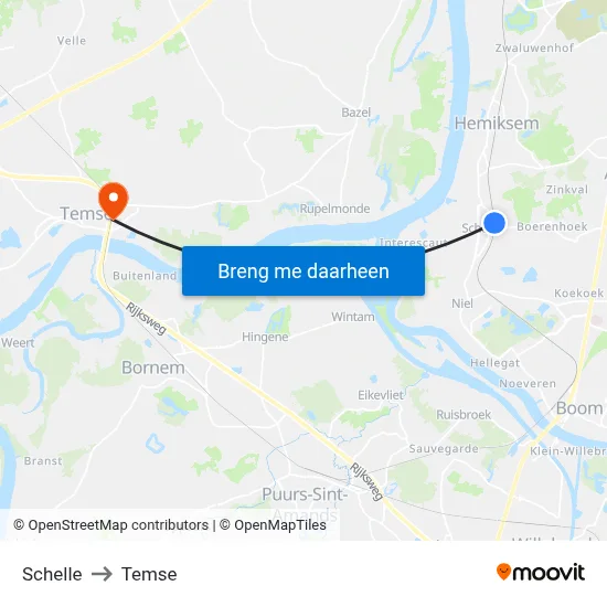 Schelle to Temse map