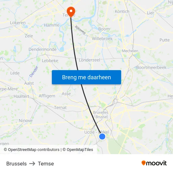 Brussels to Temse map