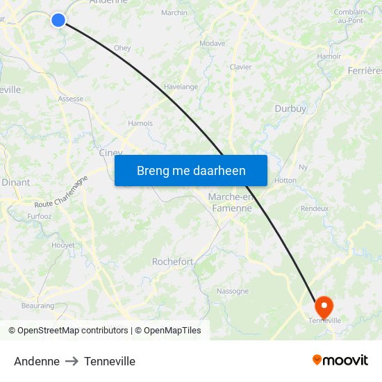 Andenne to Tenneville map