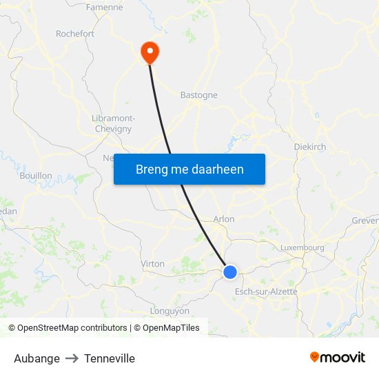Aubange to Tenneville map