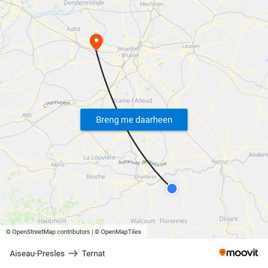 Aiseau-Presles to Ternat map