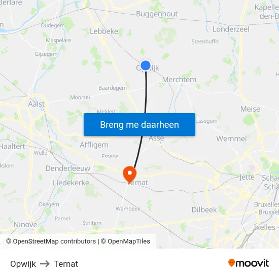 Opwijk to Ternat map