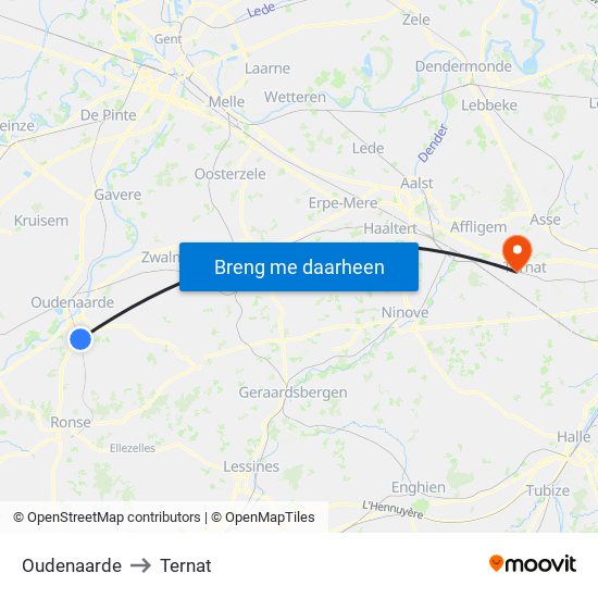 Oudenaarde to Ternat map