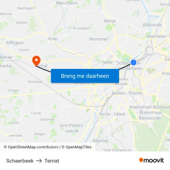 Schaerbeek to Ternat map