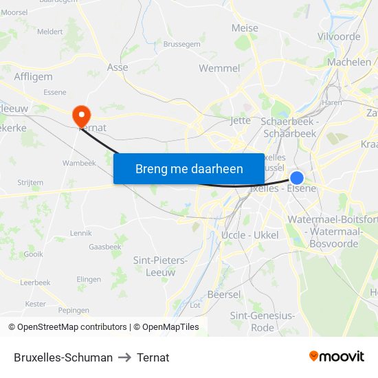Bruxelles-Schuman to Ternat map