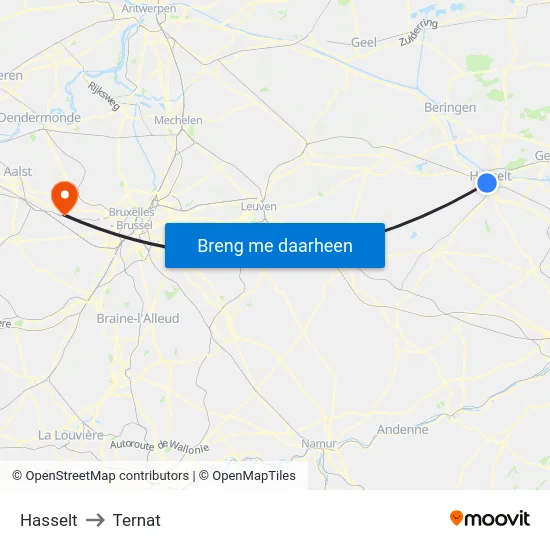 Hasselt to Ternat map