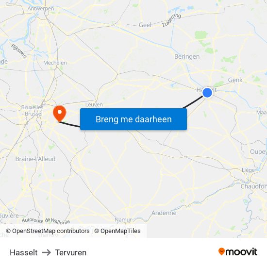 Hasselt to Tervuren map