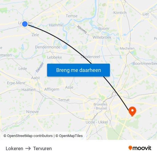 Lokeren to Tervuren map