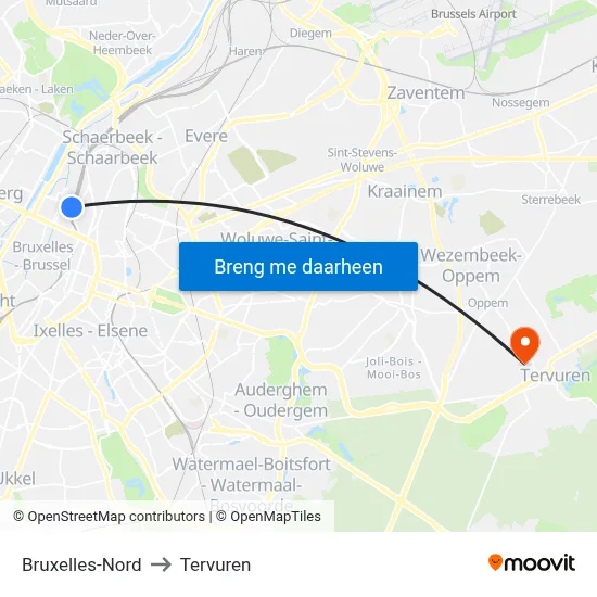 Bruxelles-Nord to Tervuren map