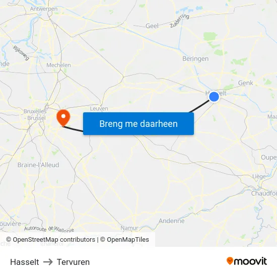 Hasselt to Tervuren map