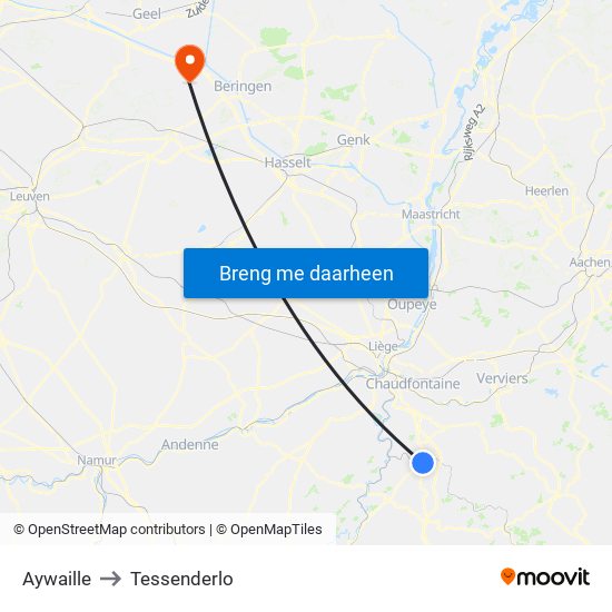 Aywaille to Tessenderlo map
