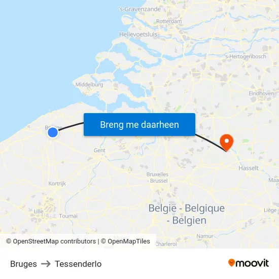 Bruges to Tessenderlo map