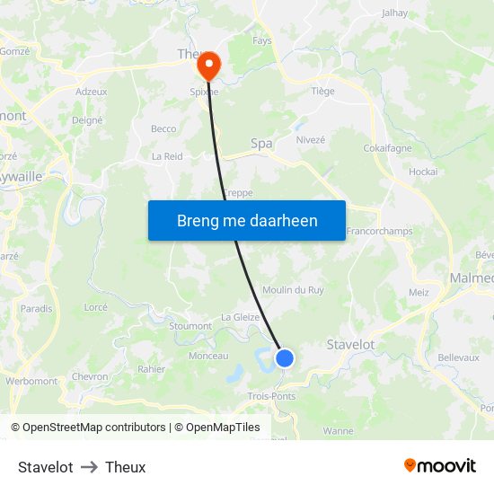 Stavelot to Theux map