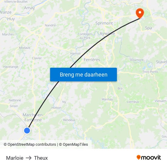 Marloie to Theux map