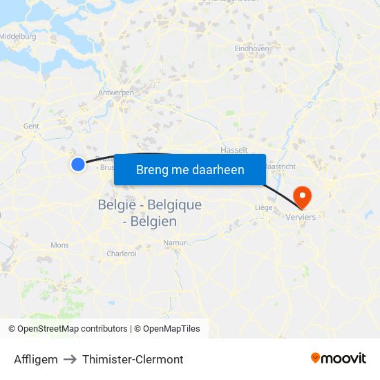 Affligem to Thimister-Clermont map