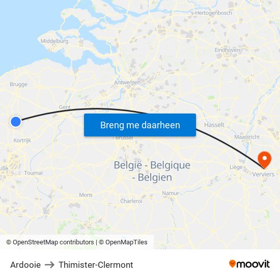 Ardooie to Thimister-Clermont map