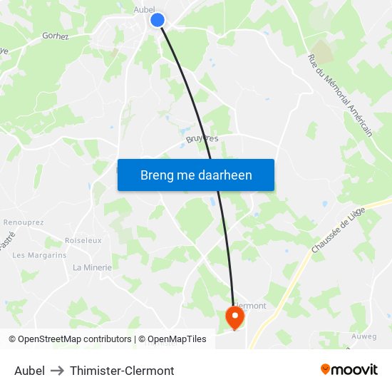 Aubel to Thimister-Clermont map