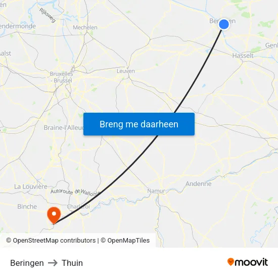 Beringen to Thuin map