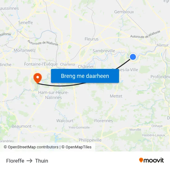Floreffe to Thuin map