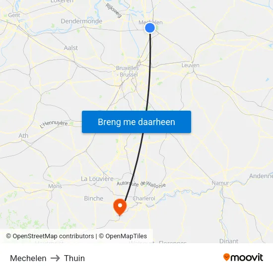 Mechelen to Thuin map