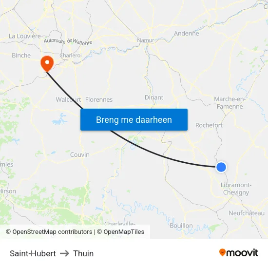Saint-Hubert to Thuin map