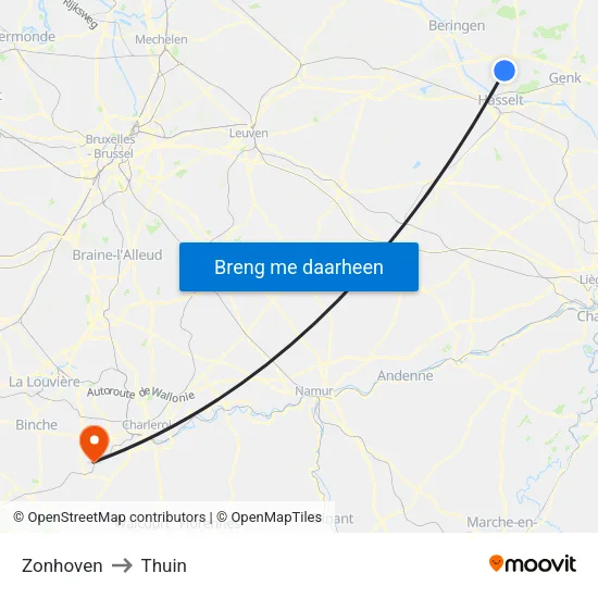 Zonhoven to Thuin map