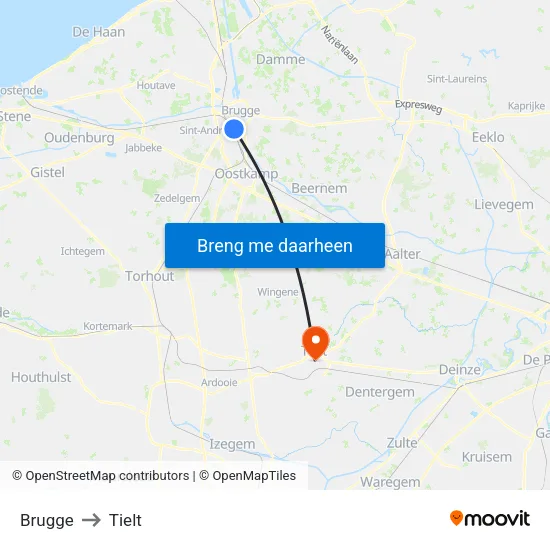 Brugge to Tielt map