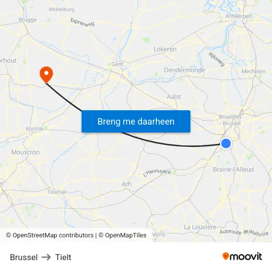 Brussel to Tielt map