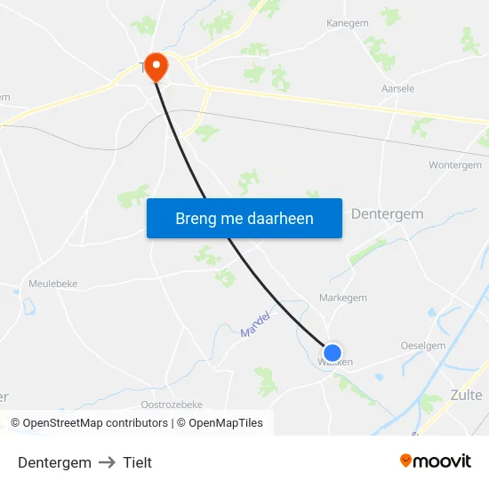 Dentergem to Tielt map