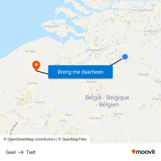 Geel to Tielt map