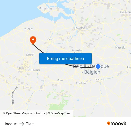Incourt to Tielt map