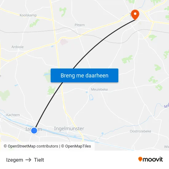 Izegem to Tielt map
