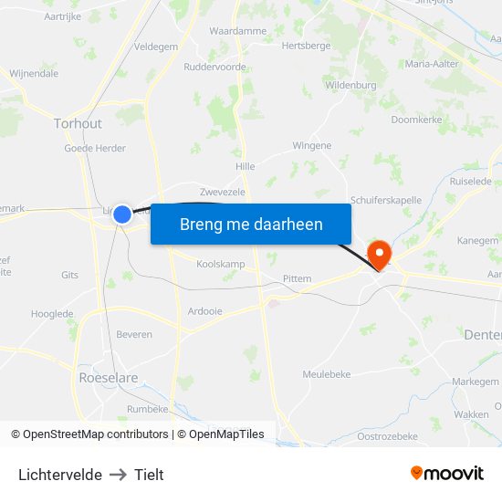 Lichtervelde to Tielt map