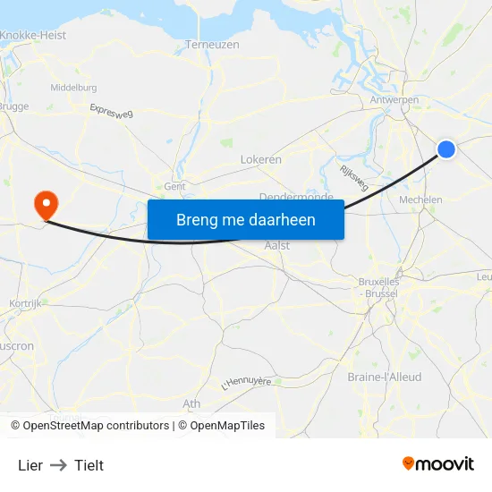 Lier to Tielt map