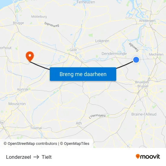 Londerzeel to Tielt map