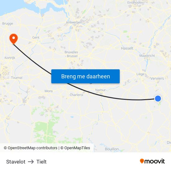 Stavelot to Tielt map