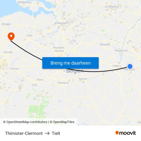 Thimister-Clermont to Tielt map