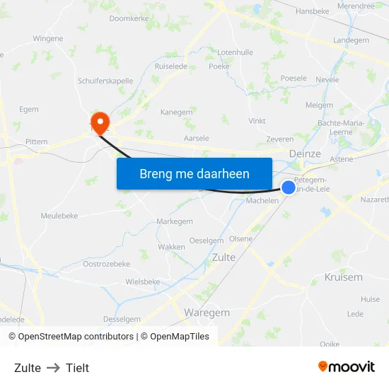 Zulte to Tielt map