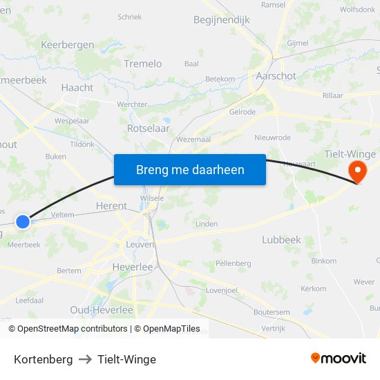 Kortenberg to Tielt-Winge map